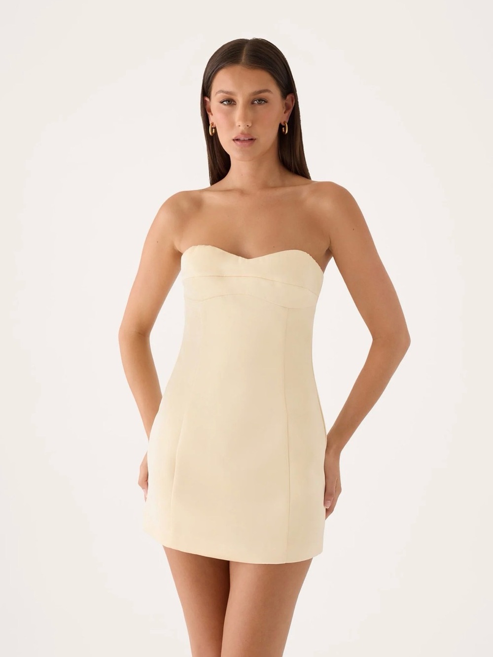 Peppermayo Strapless Cream Mini Dress
